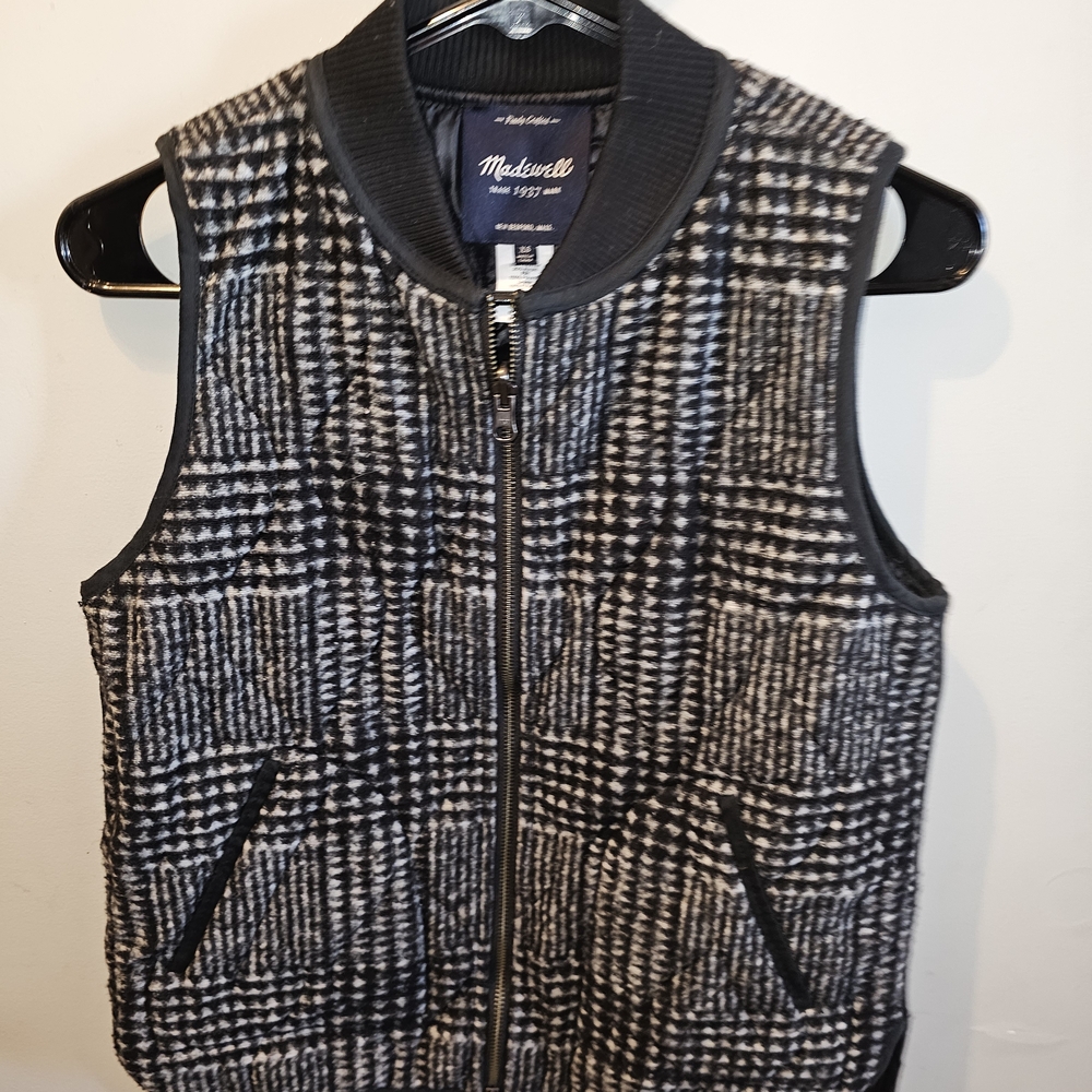 Madewell Black and White Plaid Vest